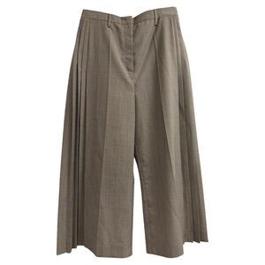 Prada Plaid Pleated Wide-Leg Trousers in Brown Wool